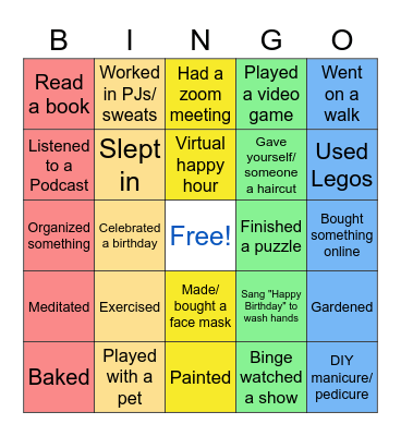 Quarantine Bingo Card