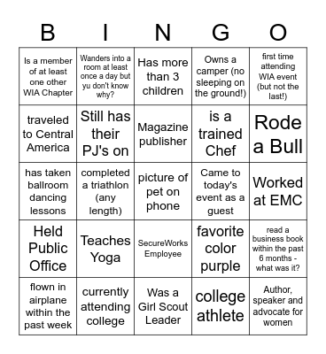 Networking Bingo Card