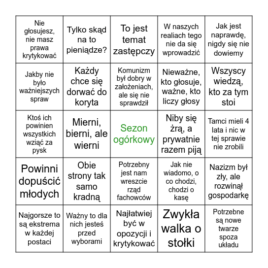 Bingo mądrości politycznych Bingo Card