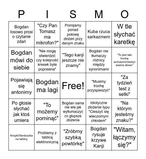 Bingo Bogdan Version Bingo Card