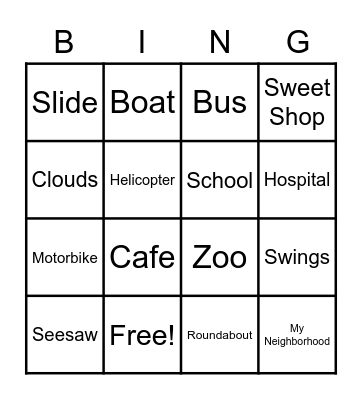 Places in the City and Transportation Bingo Card