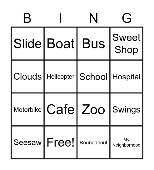 Places in the City and Transportation Bingo Card
