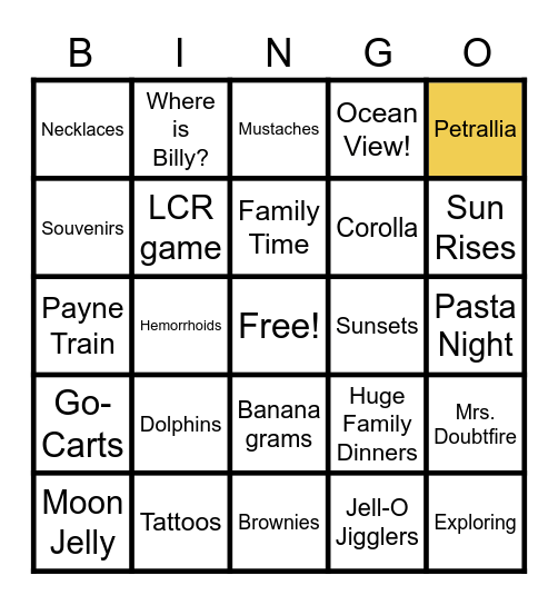 OBX FAMILY VACATION BINGO! Bingo Card