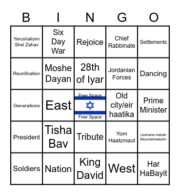 Yom Yerushaliyim Bingo Card
