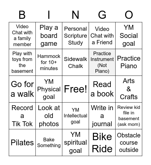 Quarantine Bingo Card