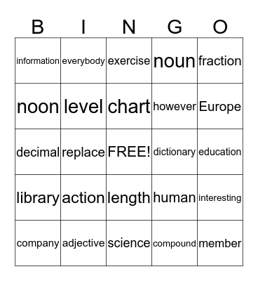 Homework Night Bingo! Bingo Card