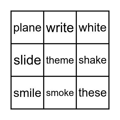 Phonics Bingo Silent E (2) Bingo Card