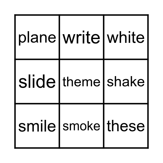 Phonics Bingo Silent E (2) Bingo Card