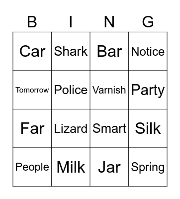 Bingo 1 Bingo Card