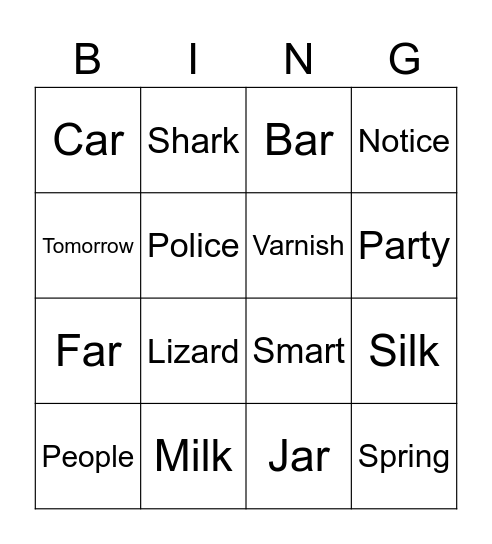 Bingo 1 Bingo Card