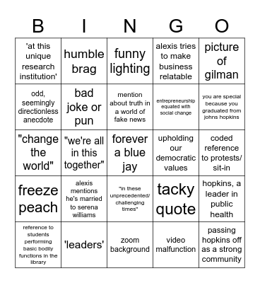 Graduation Bingo Card