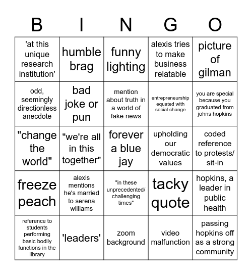 Graduation Bingo Card