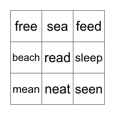 Long 'ee' Bingo Card