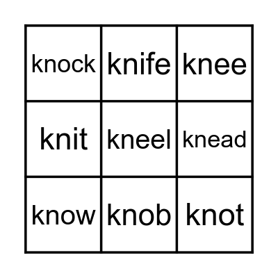 Phonics Bingo Silent K Bingo Card