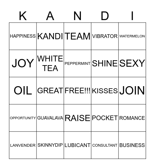 Pleasure Bingo Card