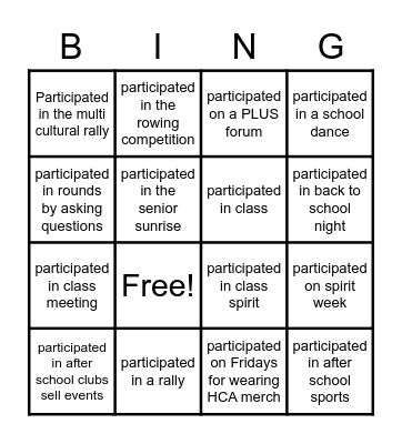 HCA Bingo #2 Bingo Card