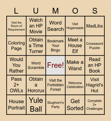Extravagant Hogwarts Event 2020 Bingo Card