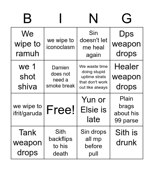 Raid bingo Card