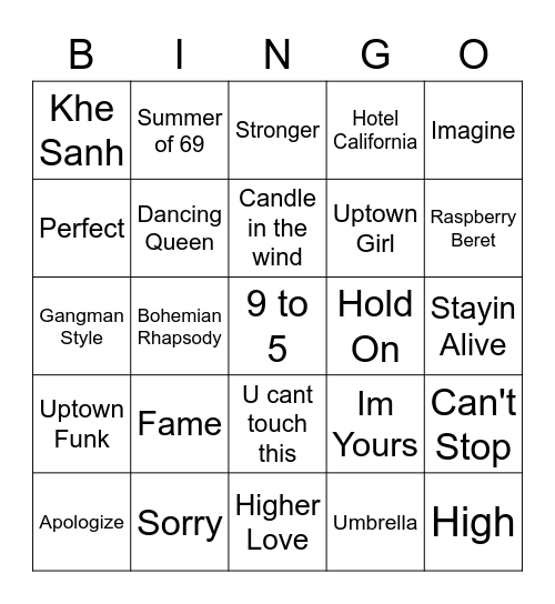 MUSIC Bingo Card