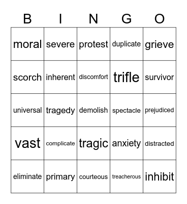 Vocabulary Grade 5 Bingo Card