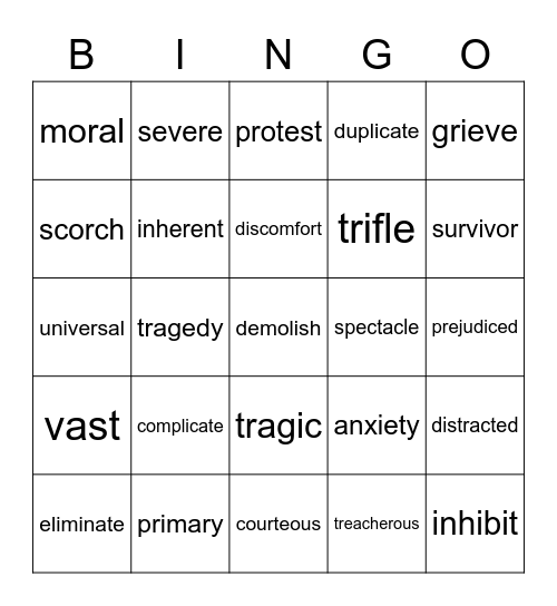 Vocabulary Grade 5 Bingo Card