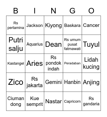 K Bingo Card