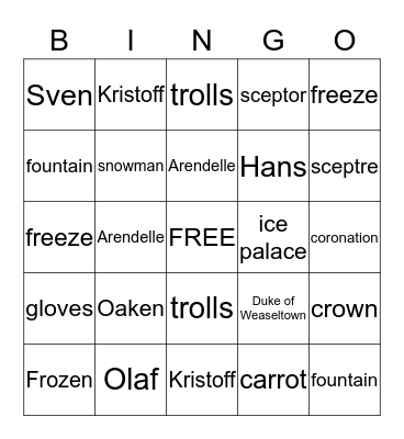 Frozen Bingo Card