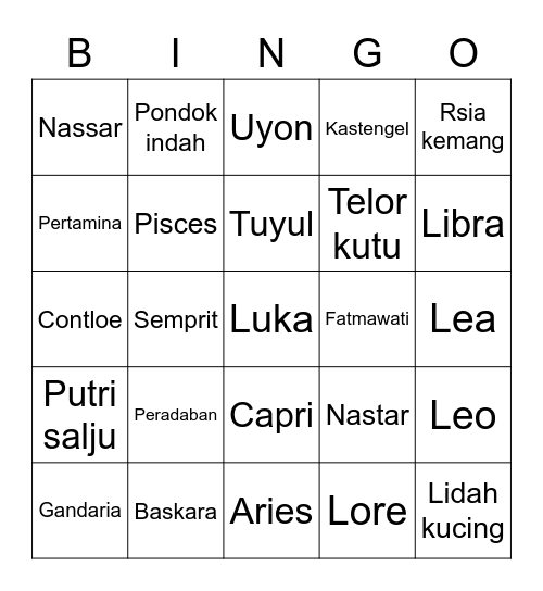 Luka Bingo Card