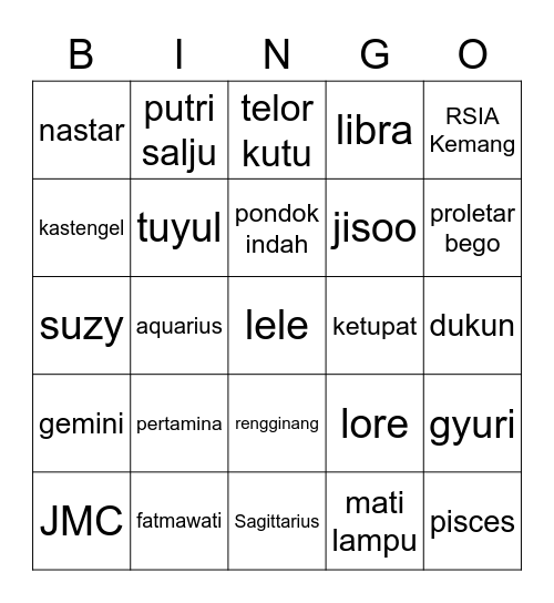 Lauren Bingo Card