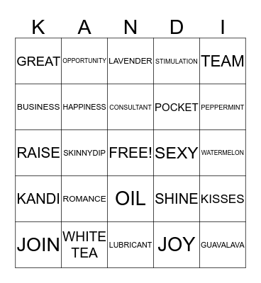 Pleasure Bingo Card