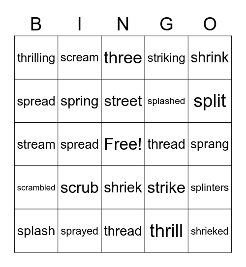 Three-Letter Blends Bingo Card