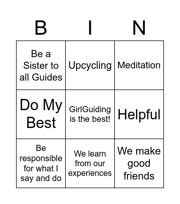 GirlGuiding Bingo Card