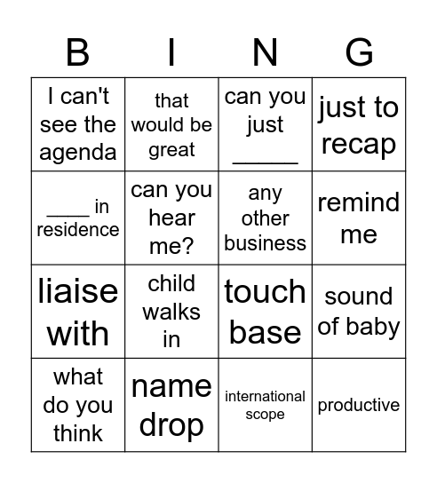 work bingo Card
