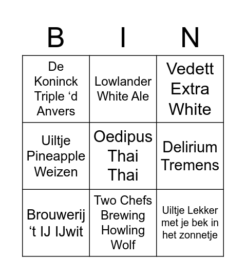 Only Beer Bingo Card