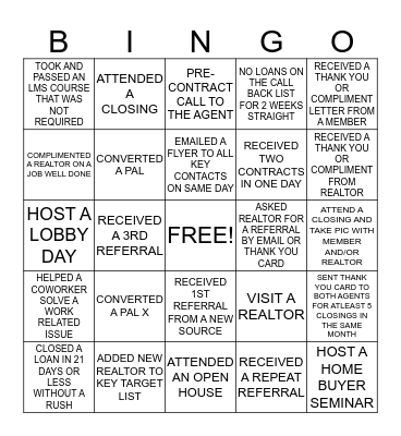 LOAN OFFICER BINGO!!!!! Bingo Card
