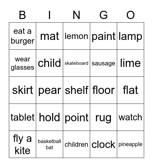 STARTERS - TEST 1 Bingo Card