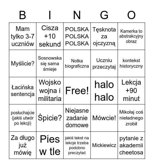 Język polski bingo Card