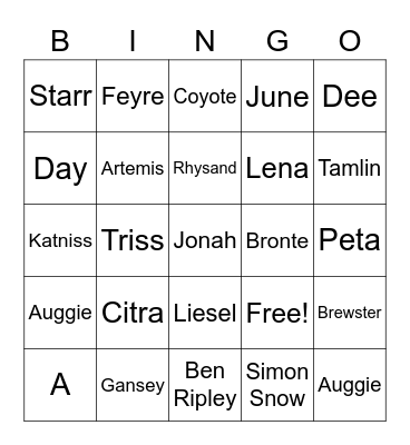 Book Characters Bingo Card