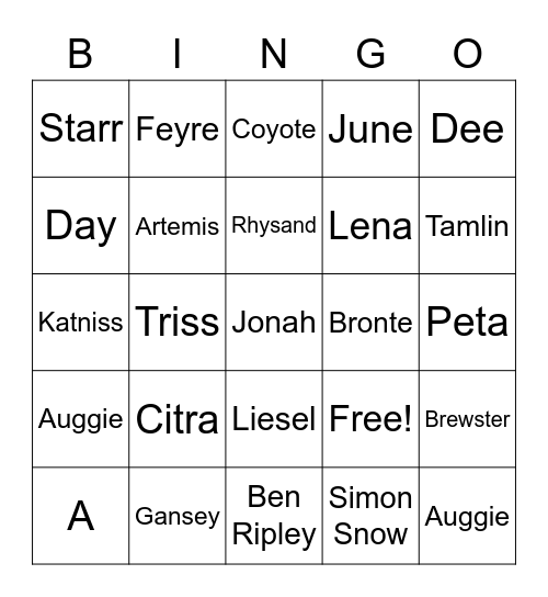 Book Characters Bingo Card
