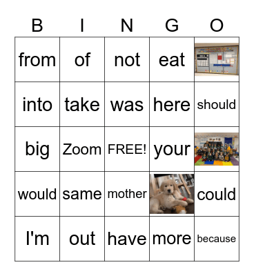Snap Word Bingo Card