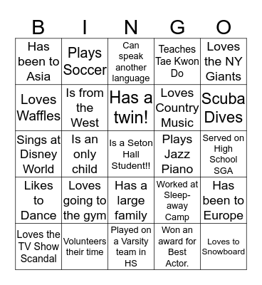 FUN FACT BINGO! Bingo Card