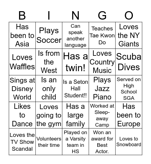 FUN FACT BINGO! Bingo Card