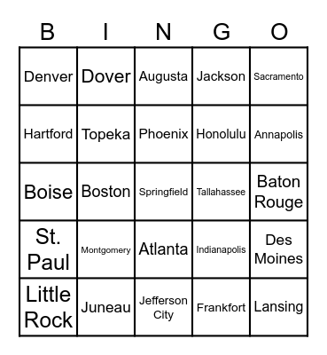 Capitol Bingo #1 Bingo Card