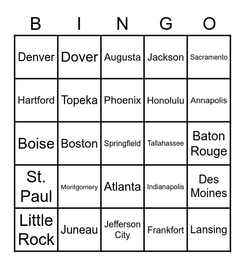 Capitol Bingo #1 Bingo Card