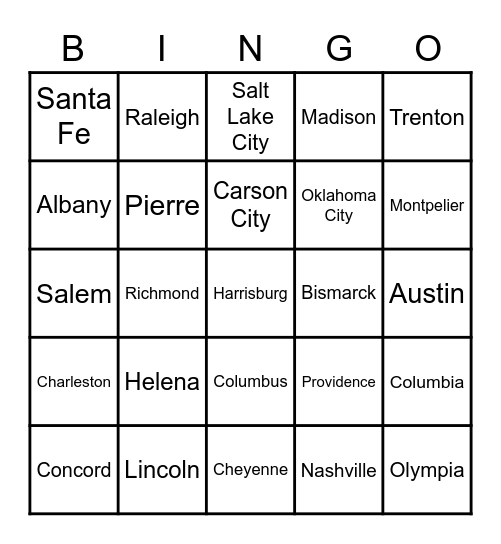 Capitol Bingo #2 Bingo Card