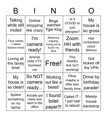 COVID-19 Bingo Card