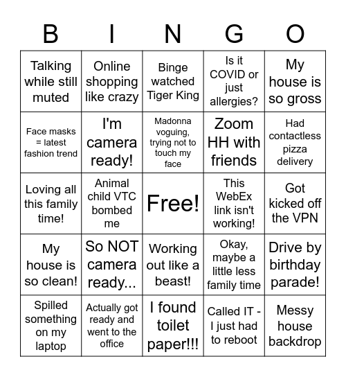 COVID-19 Bingo Card