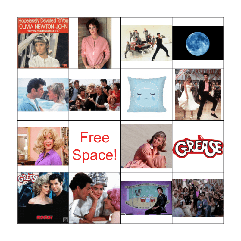 Grease Music Bingo Card