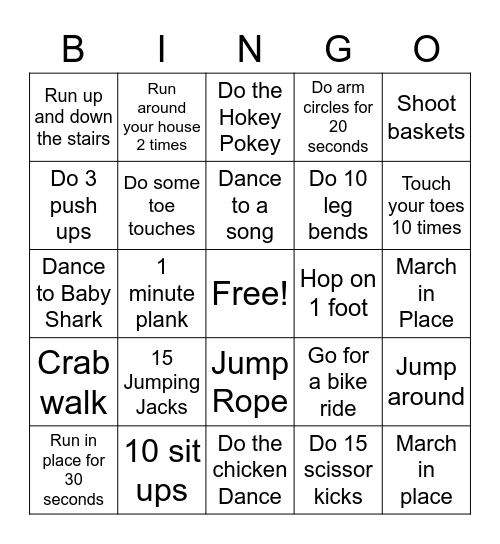 Grade 2 Exercise Bingo Part 2 Bingo Card
