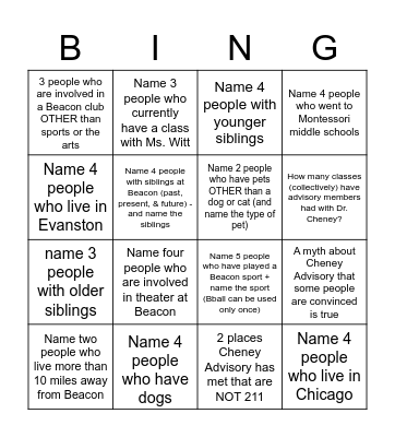 CHENEY ADVISORY BINGO Card